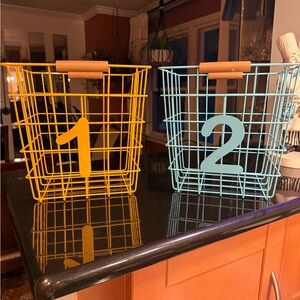 Yellow and Blue Wire Storage Baskets